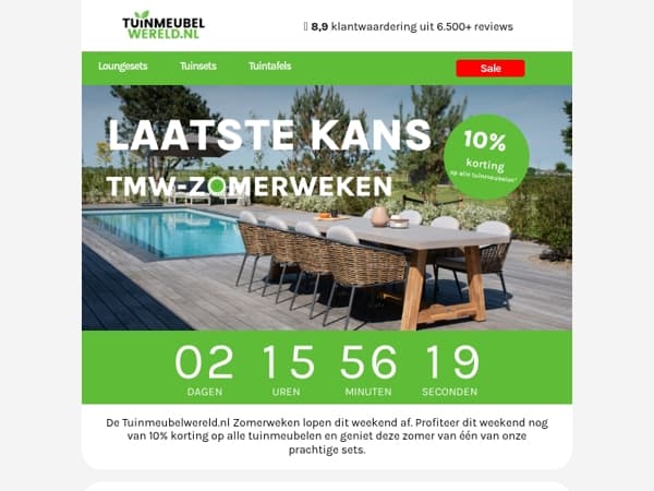 Laatste kans! 10% extra korting op alle tuinmeubelen.*❗️