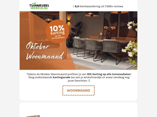 10% korting op alle tuinmeubelen