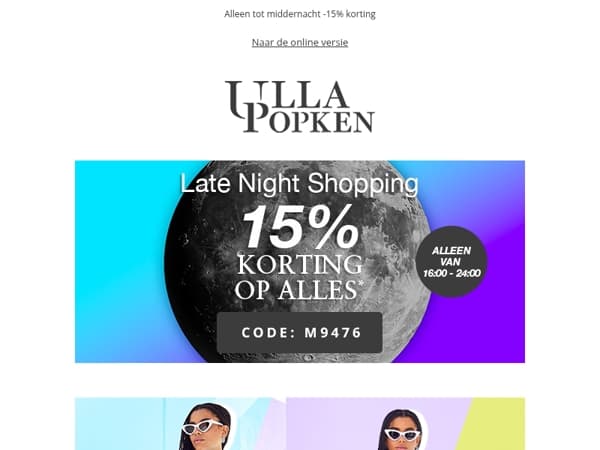 🎯 -15% korting bij late night shopping