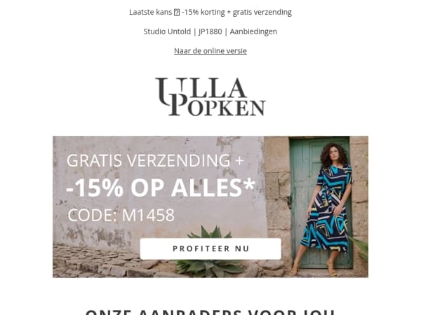 Nog maar een paar uur: 15% korting + gratis verzending
