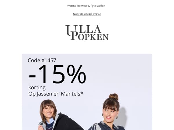 Al weerbestendig? Pak nu 15% korting op alle Jassen & Mantels!