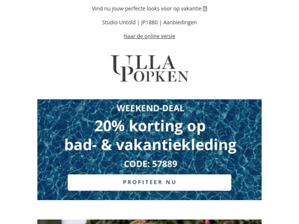 -20% korting op vakantie-outfits eindigt vandaag! Mis het niet! 💫