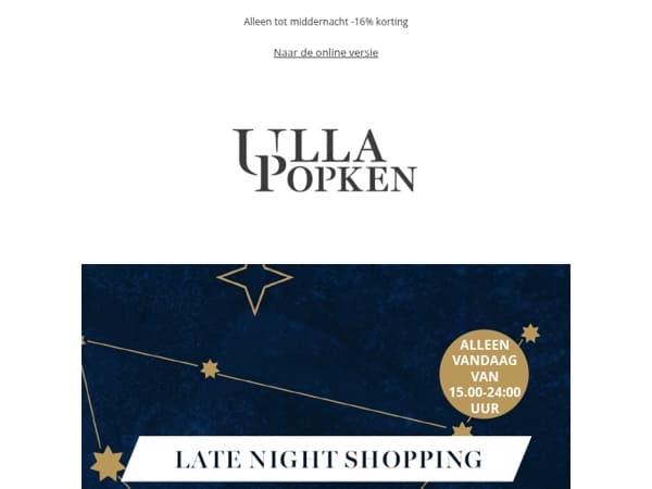 🎯 -16% korting bij late night shopping