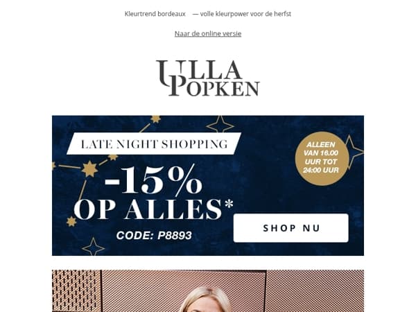 🎯 -15% korting bij late night shopping