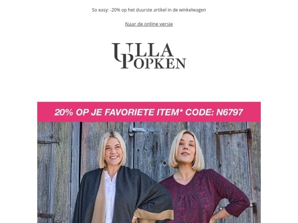 Jouw favoriete stuk nu met 20% korting