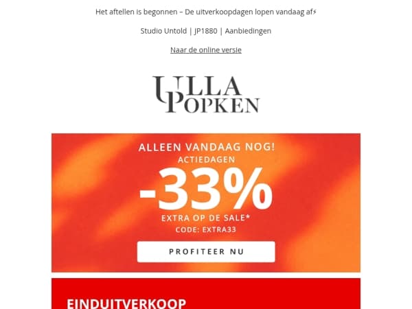 📣 Laatste dag: -33% EXTRA op de sale