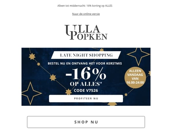 🎯 -16% korting bij late night shopping