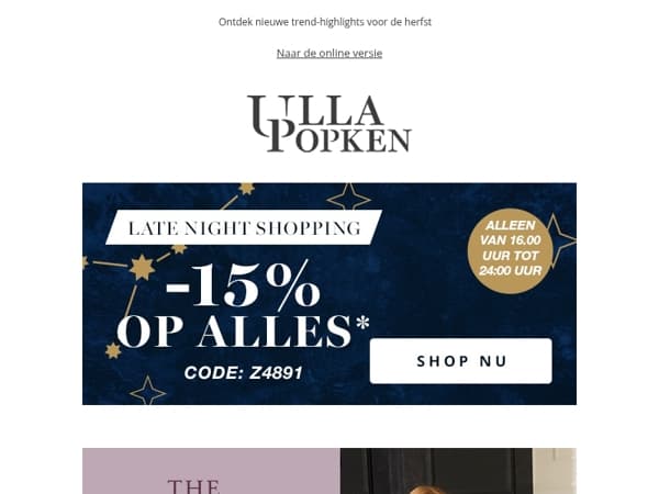 🎯 -15% korting bij late night shopping