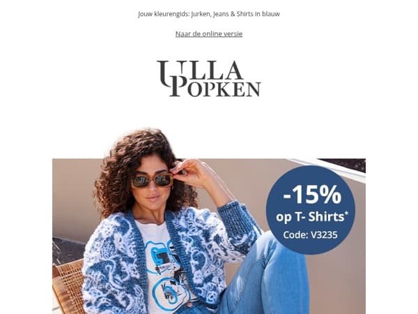 Vandaag blauw? met -15% op T-Shirts