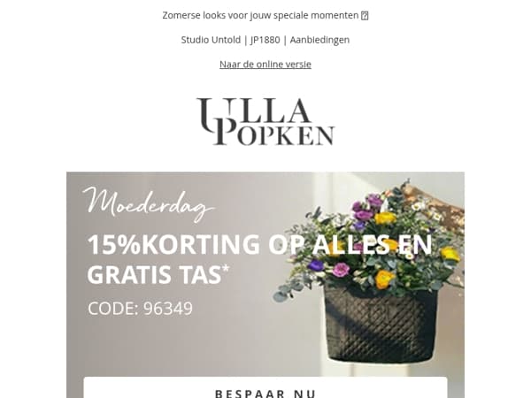 Voor Moederdag: -15% korting op alles en gratis tas💌