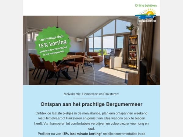 15% korting last minute meivakantie!