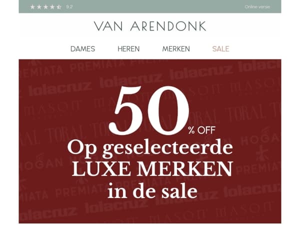 📢 50% korting op geselecteerde luxe merken