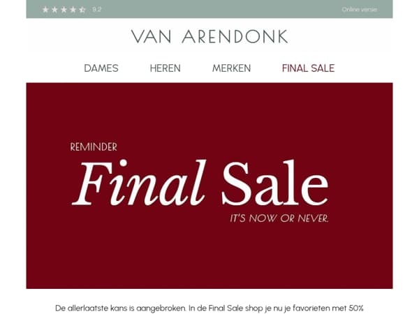 Final Sale Reminder – laatste kans op 50% korting.