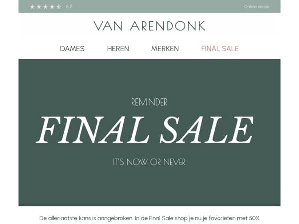 Final Sale Reminder – laatste kans op 50% korting.