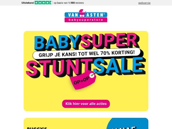 Korting tot 50% op buggy's tijdens de Baby Super Stunt Sale!