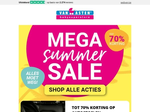 Tot 70% korting op autostoelen tijdens de Mega Summer Sale!