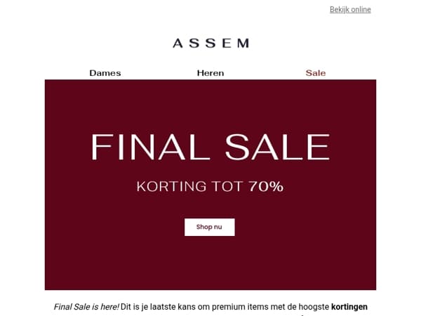 🚨 Final Sale start nu! Tot 70% korting