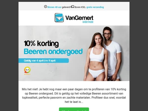 Mis het niet: 10% korting op Beeren ondergoed!