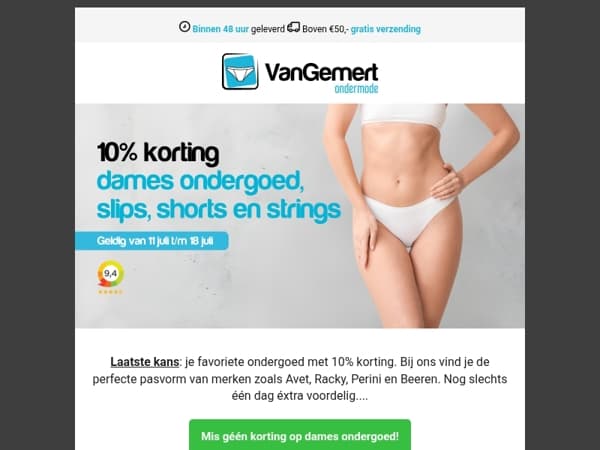 Nog één dag: 10% korting op dames ondergoed!
