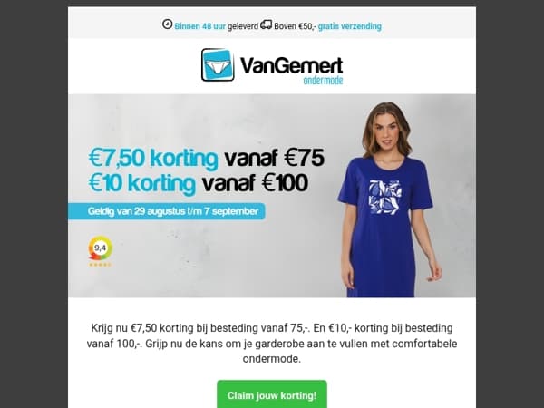 T/m zondag: €7,50 of €10 korting