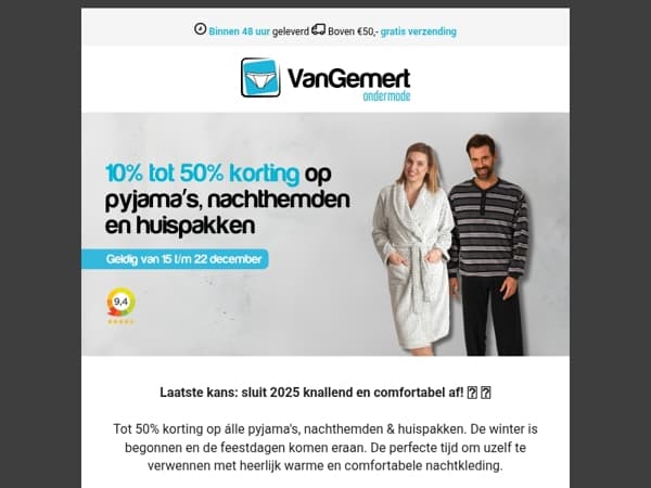 Laatste kans: tot 50% korting op pyjama's, nachthemden en huispakken