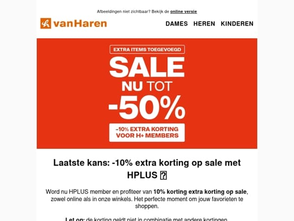 LAATSTE KANS: -10% extra korting op sale met HPLUS 🧡		