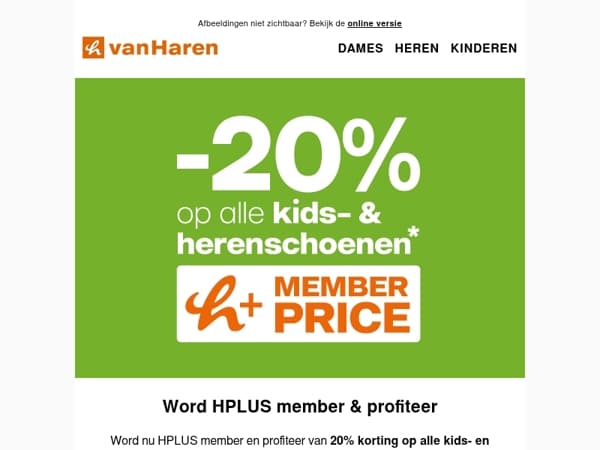 -20% op alle herenschoenen met HPLUS 🧡