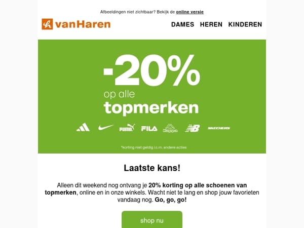 Laatste kans! -20% op alle topmerken 🚨