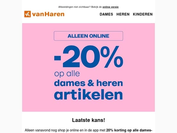 Laatste kans: -20% op alle herenartikelen 🐣