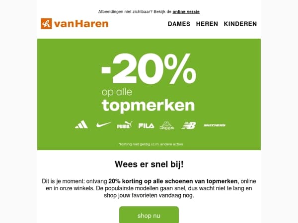 -20% op alle topmerken! 😱