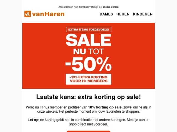 LAATSTE KANS: -10% extra korting op sale met HPLUS 🧡				