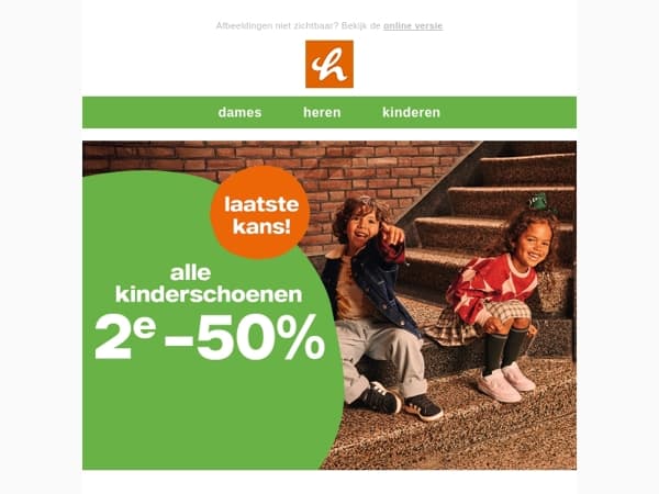 ⏰ LAATSTE KANS: 2e -50% op alle kinderschoenen! 