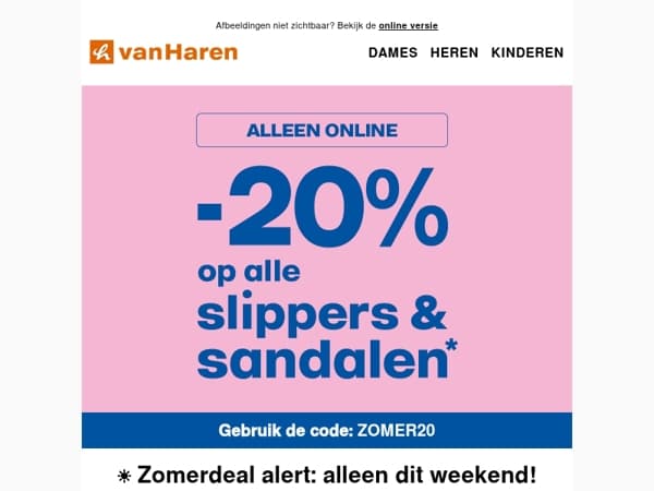 -20% op heel veel slippers & sandalen ☀️