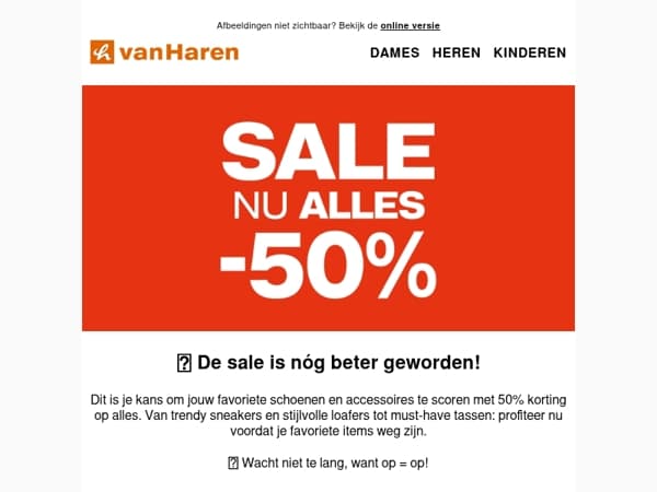 💥 NU OF NOOIT: alle sale -50%! 