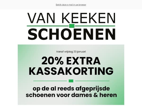 20% extra kassakorting vanaf 23 januari