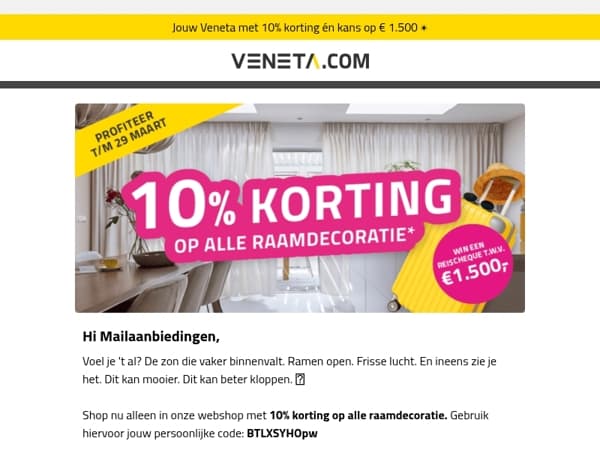 Nu 10% korting op jouw Veneta ️💛