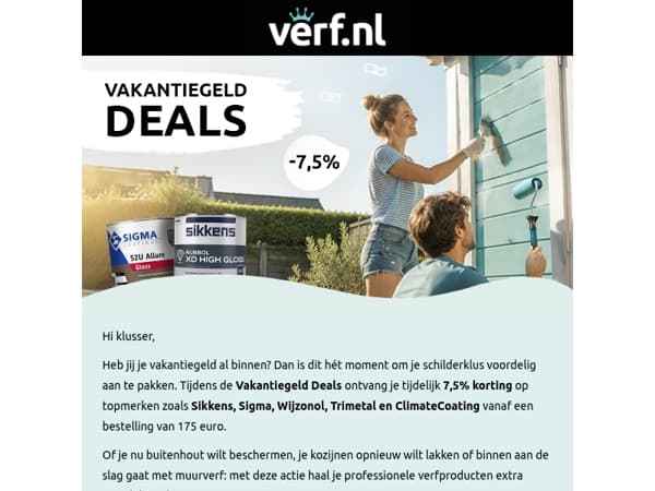 Vakantiegeld Deals: 7,5% korting op topmerken