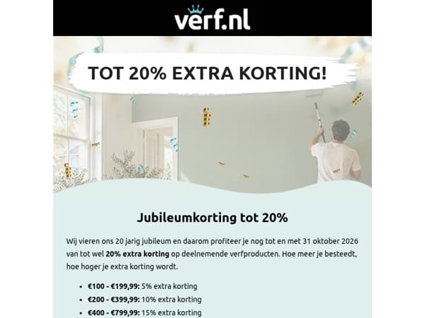 Tot 20% jubileumkorting🥳