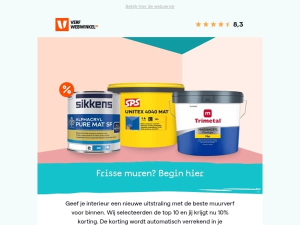 10% korting op de beste muurverf voor binnen