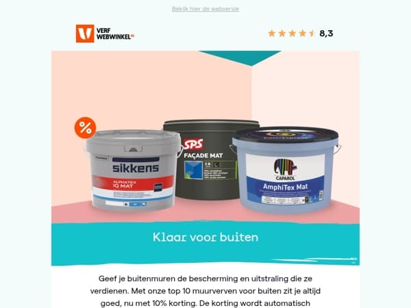 10% korting op de top 10 muurverf voor buiten