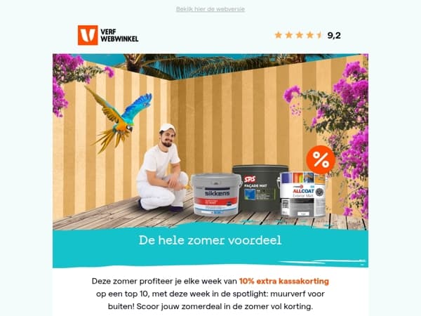 Scoor nu 10% extra kassakorting op de hele top 10 muurverf voor buiten