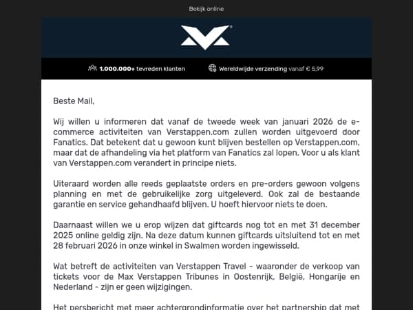 Update: overdracht e-commerce activiteiten in januari 2026