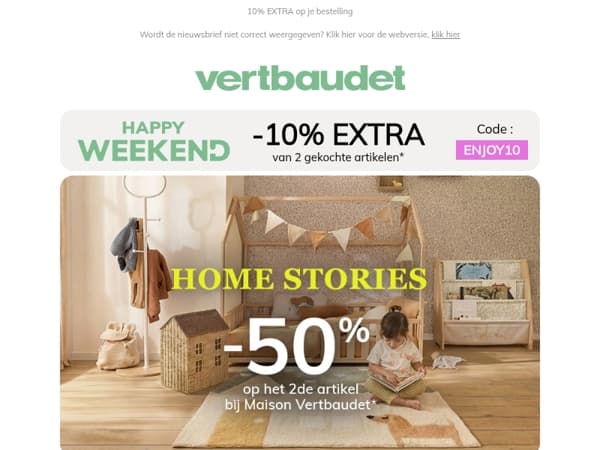 -50% op het 2de artikel bij Maison Vertbaudet*