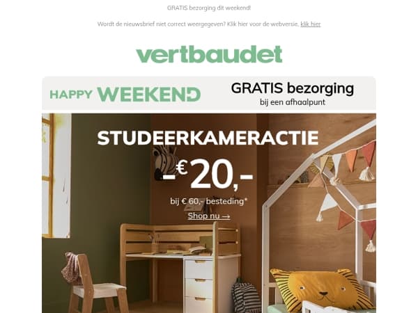 Studeerkameractie: - €20,- bij € 60,- besteding