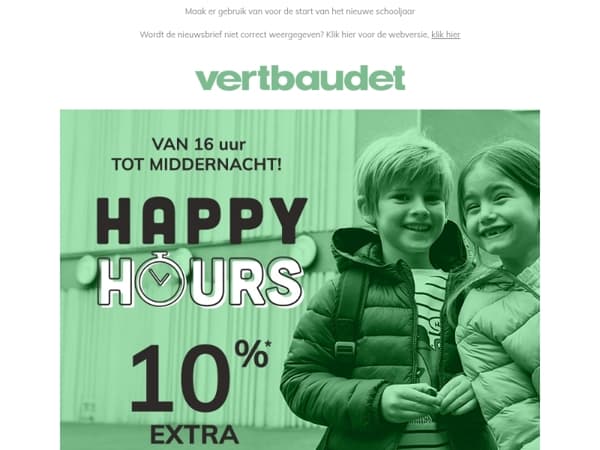 HAPPY H⏰URS: 10% EXTRA op de HELE site van 16 uur tot middernacht!