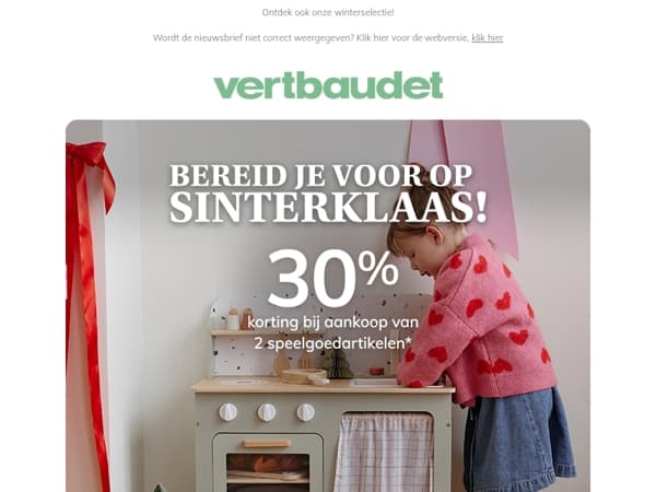 30% korting bij aankoop van 2 of meer speelgoedartikelen voor Sinterklaas!*