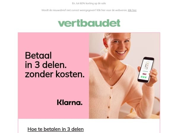 Goed voor uw portemonnee! Betaal in 3 delen ZONDER KOSTEN met KLARNA