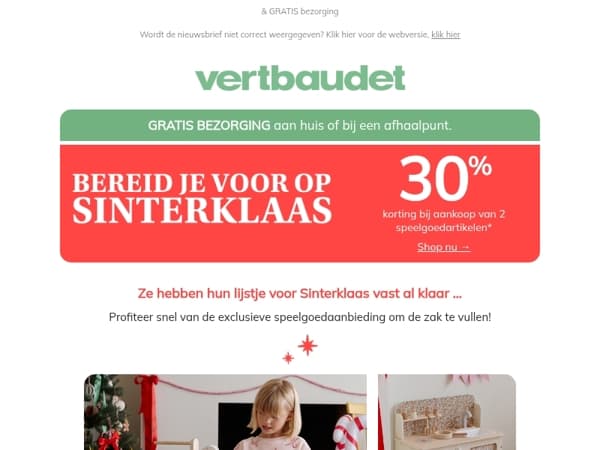 Sinterklaas komt: 30% korting bij aankoop van 2 of meer speelgoedartikelen*