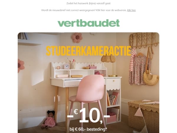 Studeerkameractie: -€ 10,- bij € 60,- besteding