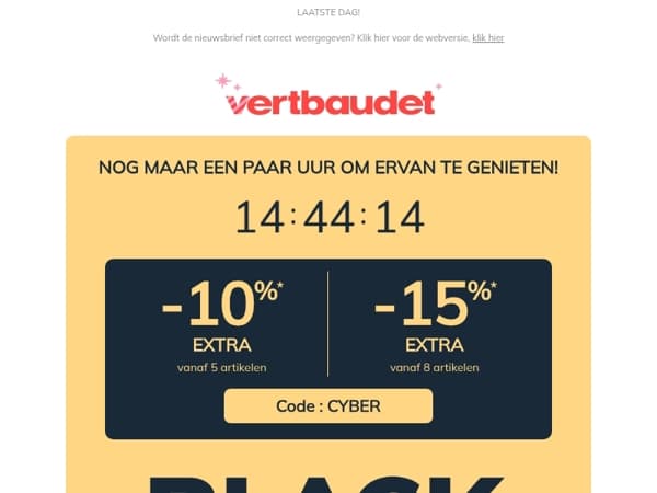 Tot 15% extra, om middernacht is het voorbij!